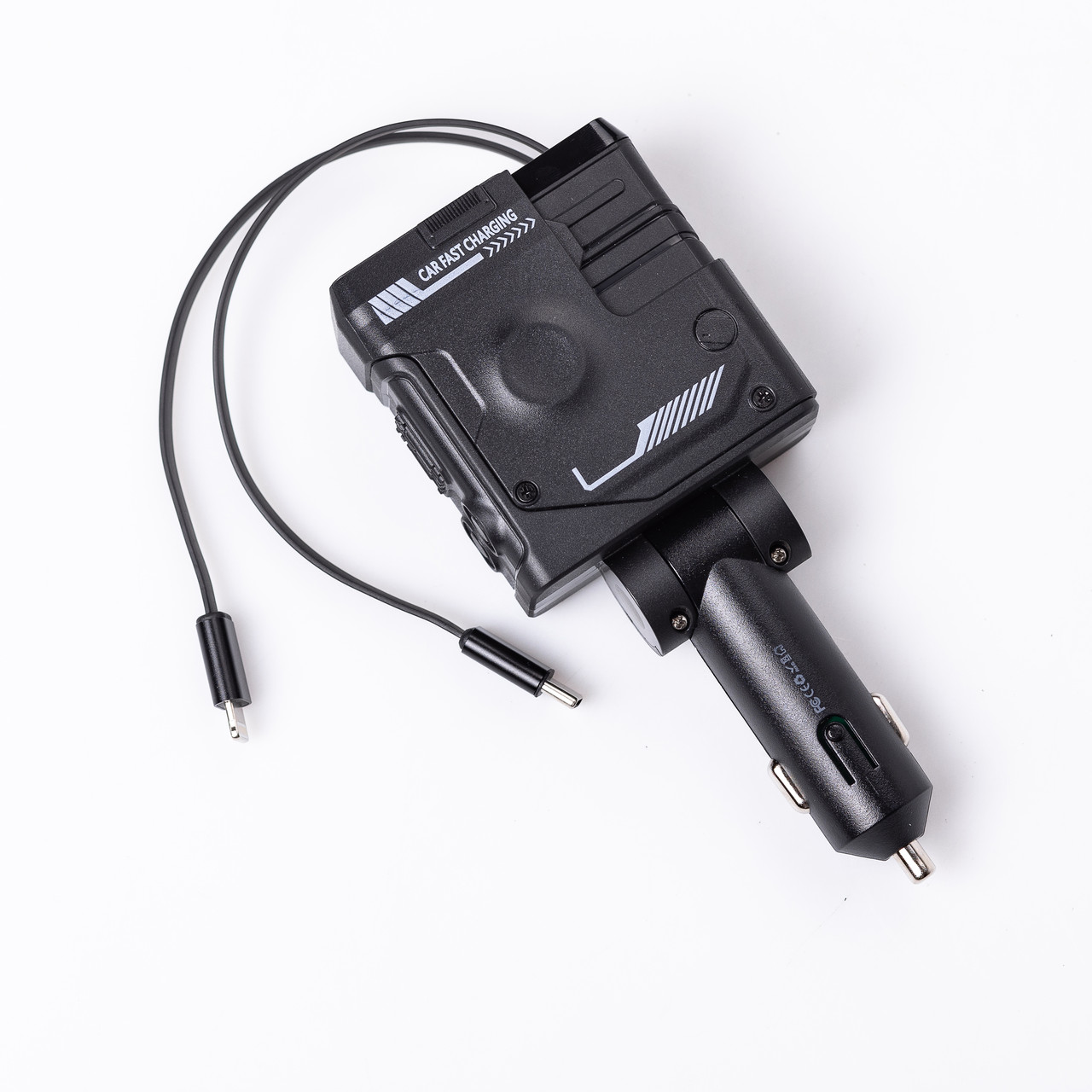 Автомобільний зарядний пристрій MECHA з висувними кабелями та портами USB/Type-C Чорний