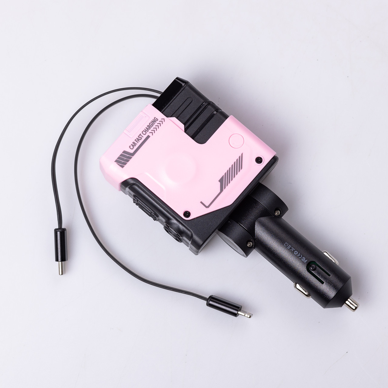 Автомобільний зарядний пристрій MECHA з висувними кабелями та портами USB/Type-C Рожевий