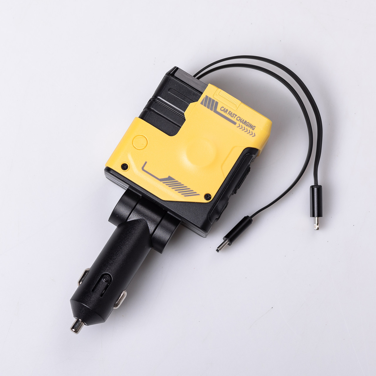 Автомобільний зарядний пристрій MECHA з висувними кабелями та портами USB/Type-C Жовтий