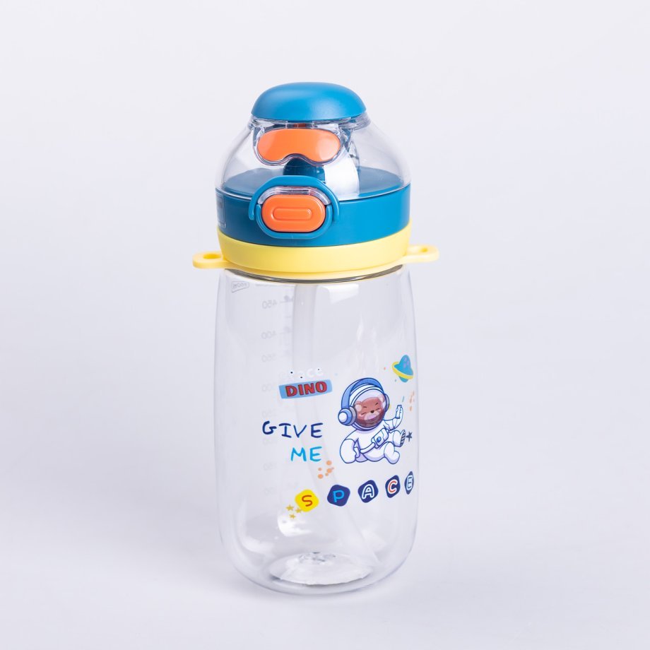 Пляшка для води дитяча 550 мл з ремінцем і трубочкою для спорту та школи 20 см Синя