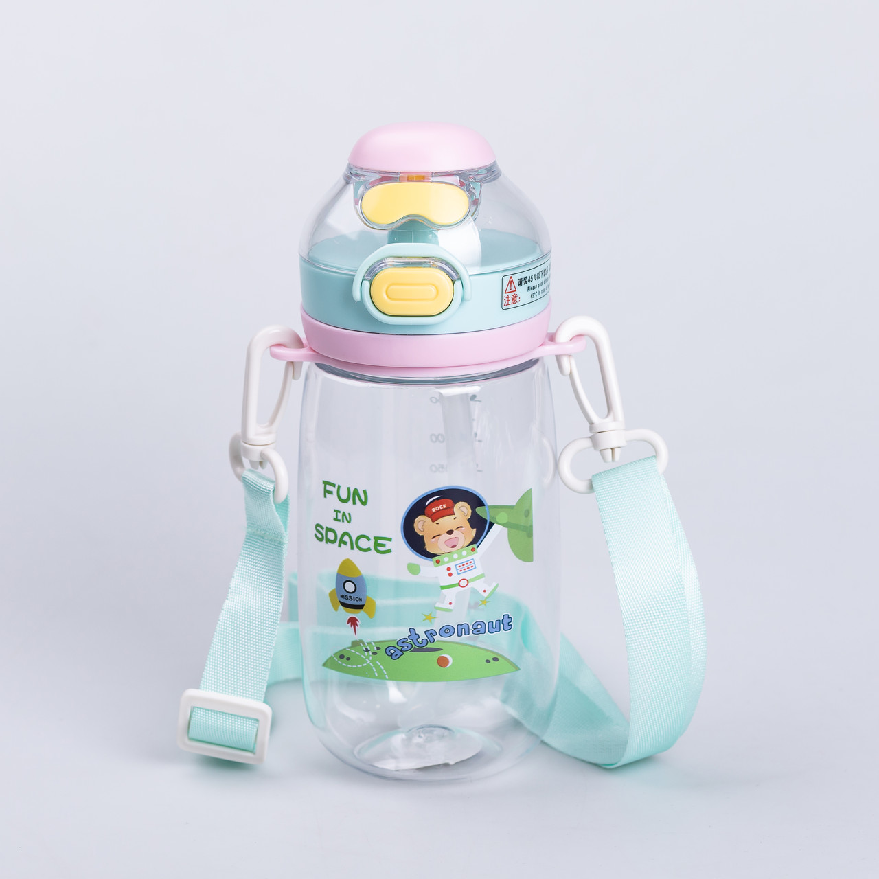 Пляшка для води дитяча 550 мл з ремінцем і трубочкою для спорту та школи 20 см Зелена