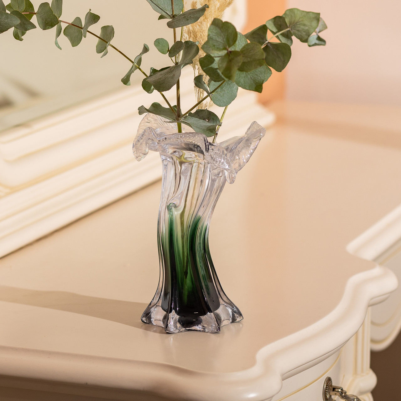Декоративна скляна ваза для квітів 20 см фігурна ваза 125 мл Зелена
