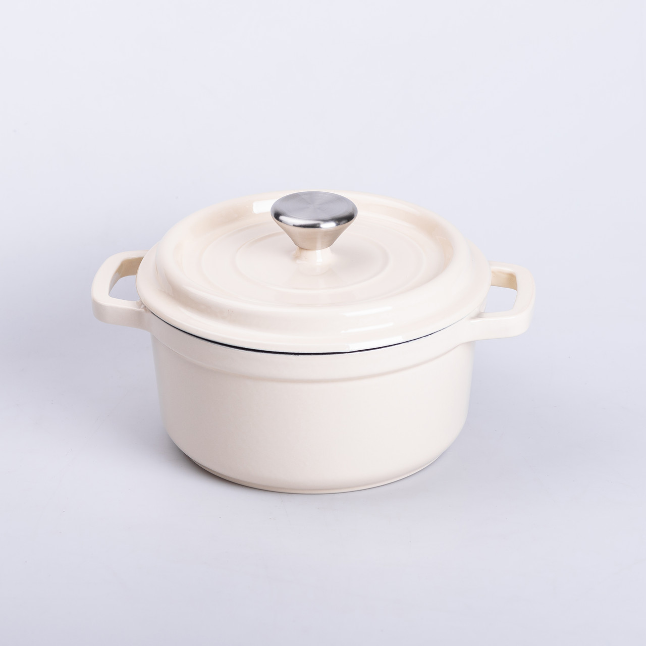 Каструля чавунна емальована 2 л з кришкою Ø20 см Бежева