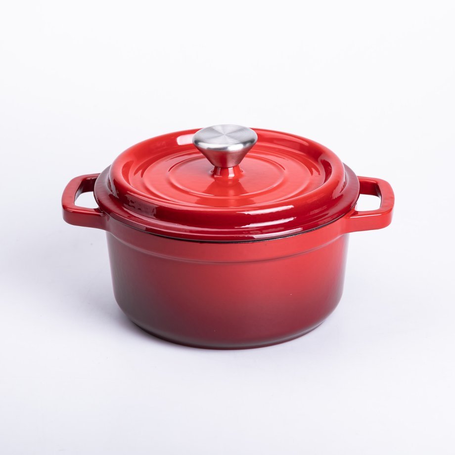 Каструля чавунна емальована 2 л з кришкою Ø20 см Червона