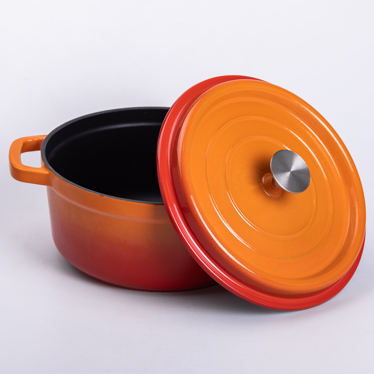 Каструля чавунна емальована 3 л з кришкою Ø24 см Помаранчева