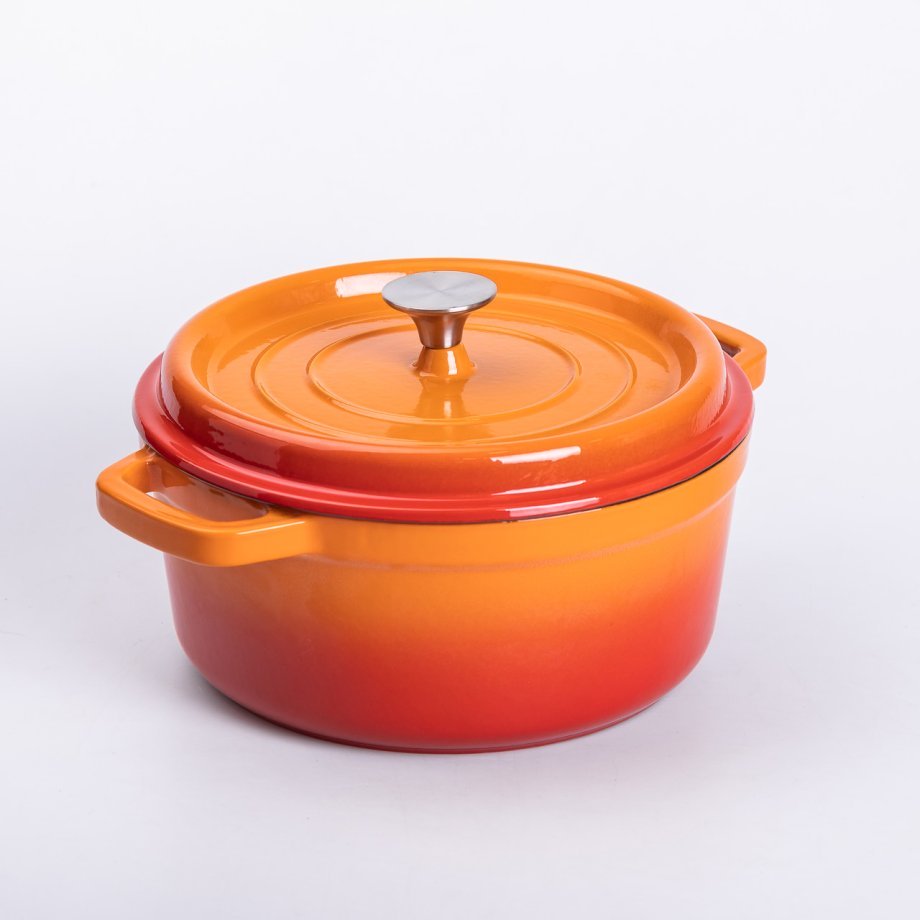 Каструля чавунна емальована 3 л з кришкою Ø24 см Помаранчева