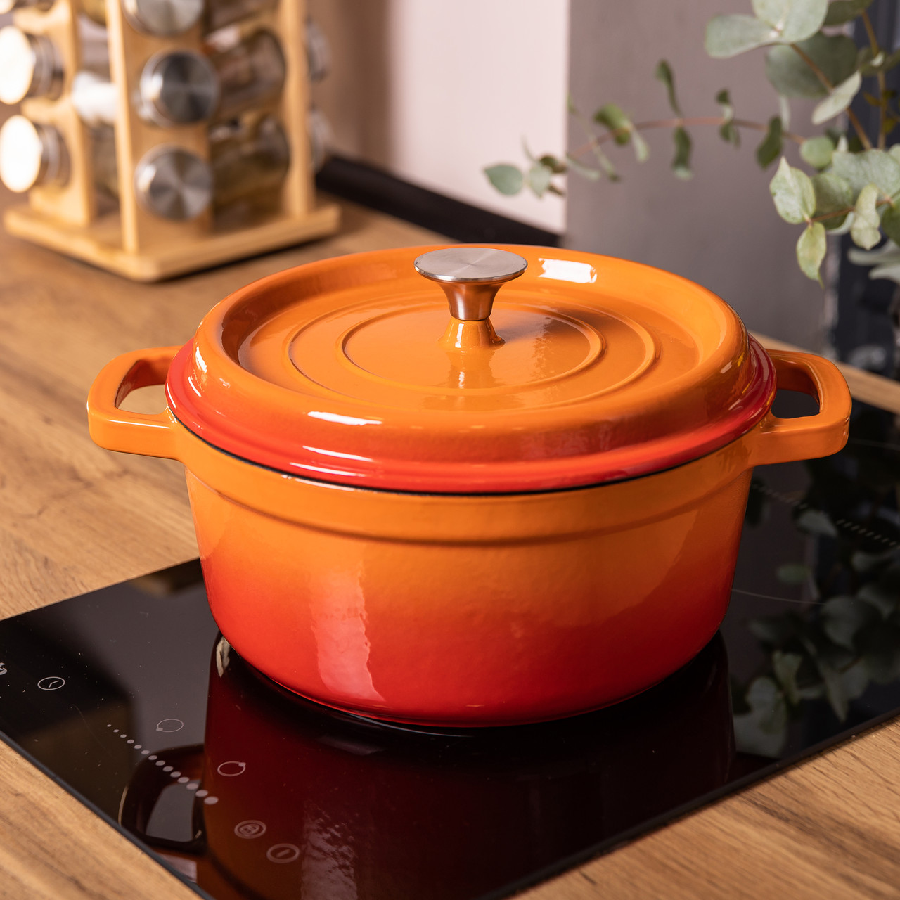 Каструля чавунна емальована 3 л з кришкою Ø24 см Помаранчева