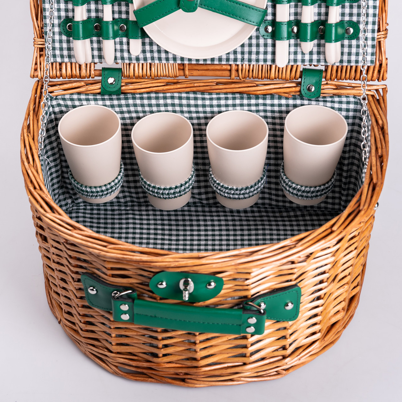 Кошик плетений для пікніка з посудом на 4 персони 41х31х22 см набір посуду туристичний для кемпінгу