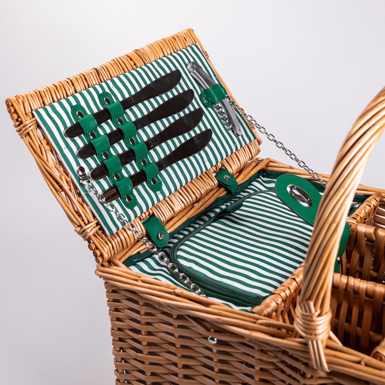 Кошик плетений для пікніка з посудом на 4 персони 48х33х43 см набір посуду туристичний для кемпінгу