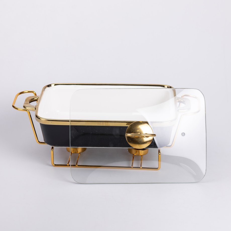 Марміт керамічний із скляною кришкою 35.5х19х15.5 см на металевій підставці 1,5 л