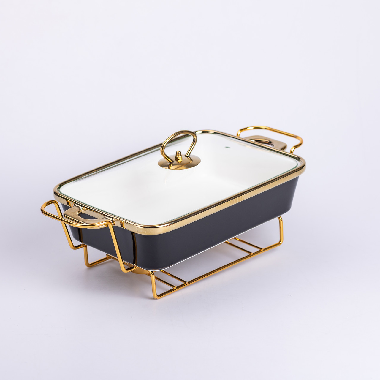 Марміт керамічний із скляною кришкою 35.5х19х15.5 см на металевій підставці 1,5 л