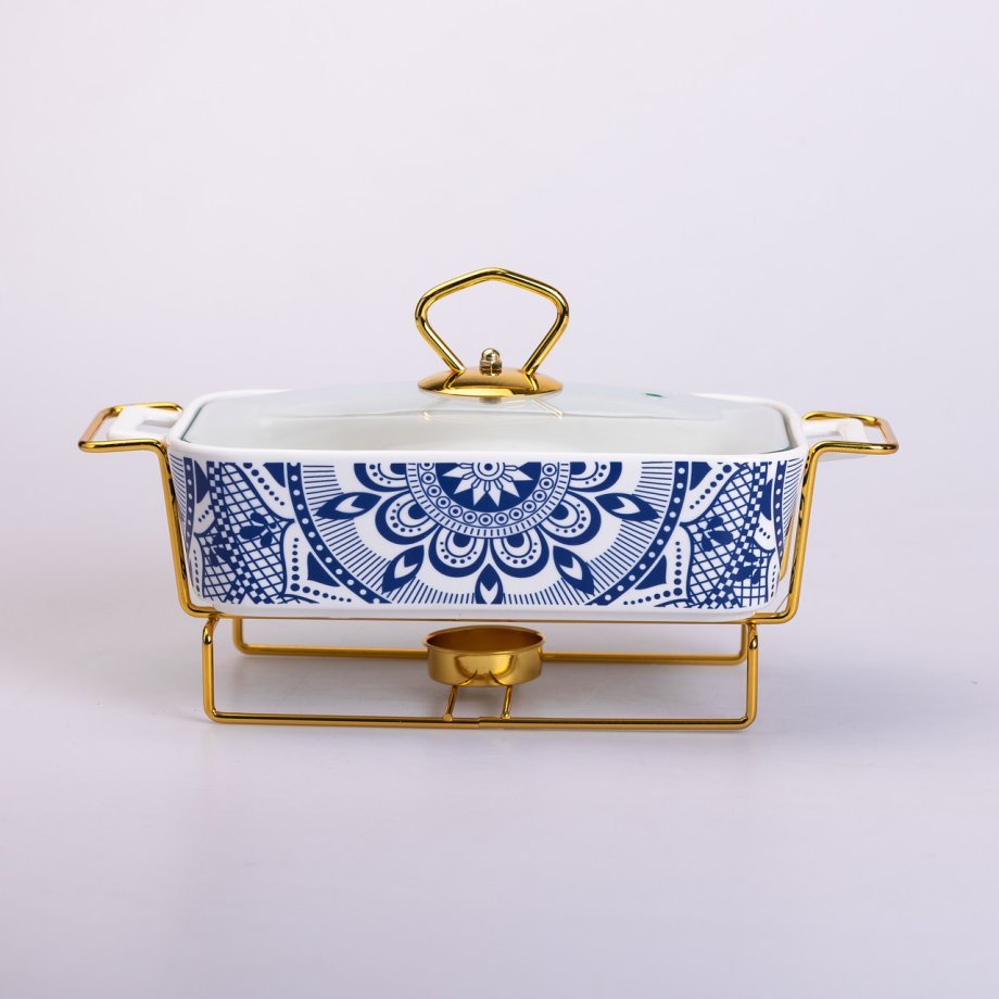 Марміт керамічний із скляною кришкою 38х18.5х15.5 см на металевій підставці 1 л