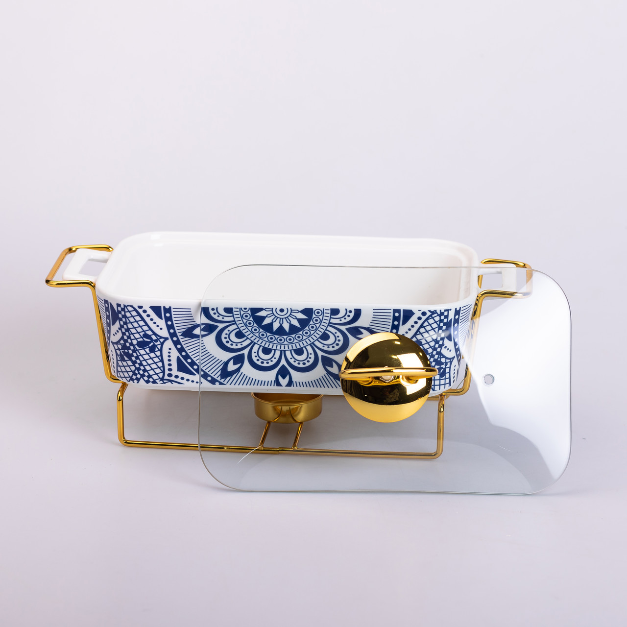 Марміт керамічний із скляною кришкою 38х18.5х15.5 см на металевій підставці 1 л