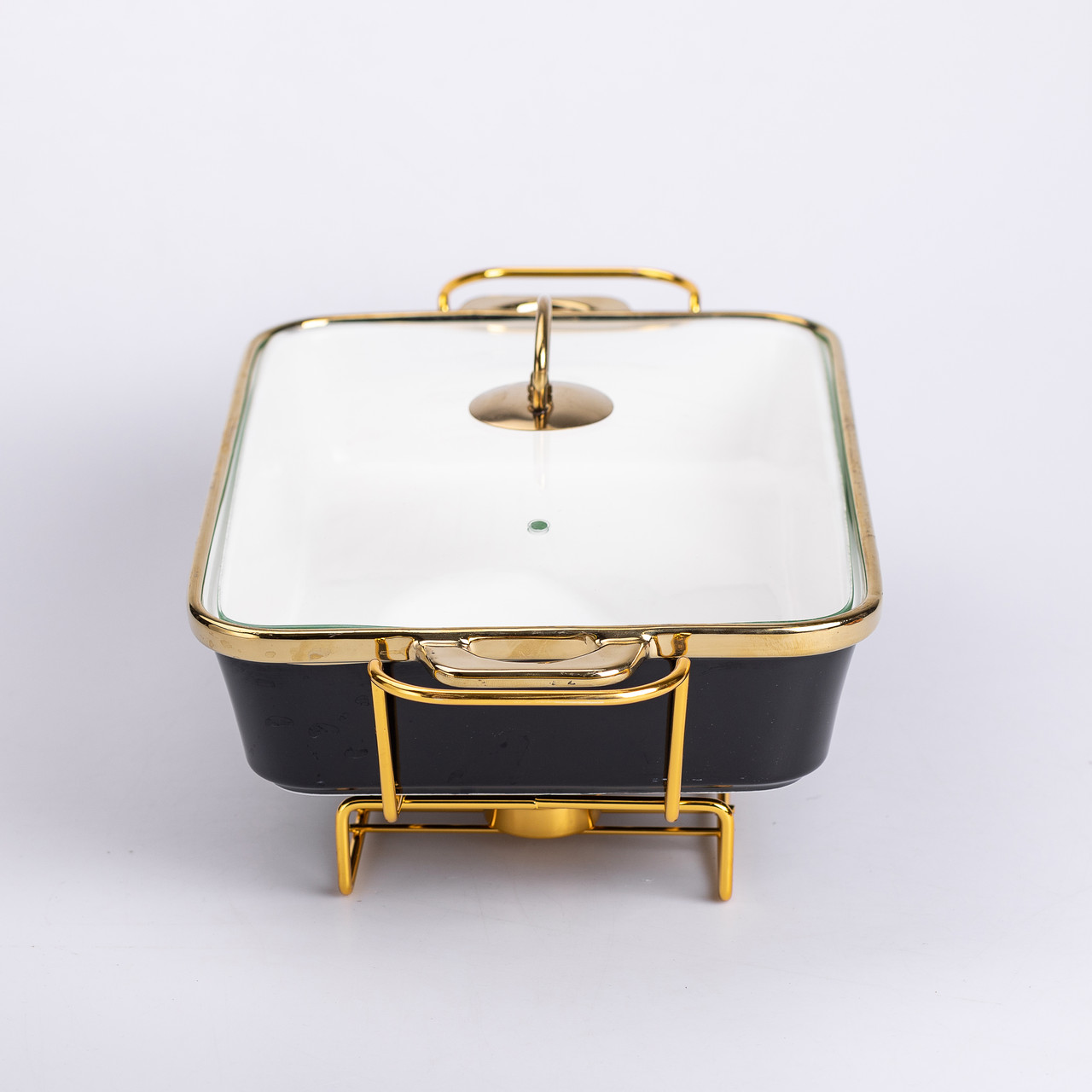 Марміт керамічний із скляною кришкою 40х22.5х15.5 см на металевій підставці 2 л Чорний