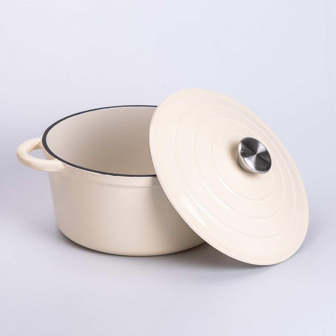 Набір чавунного посуду для приготування 3 каструлі та сковорода з емальованим покриттям Бежевий