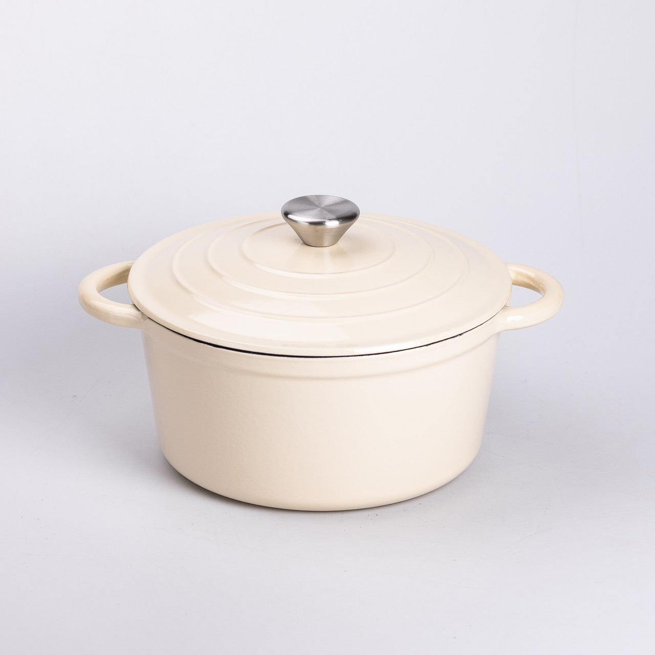 Набір чавунного посуду для приготування 3 каструлі та сковорода з емальованим покриттям Бежевий