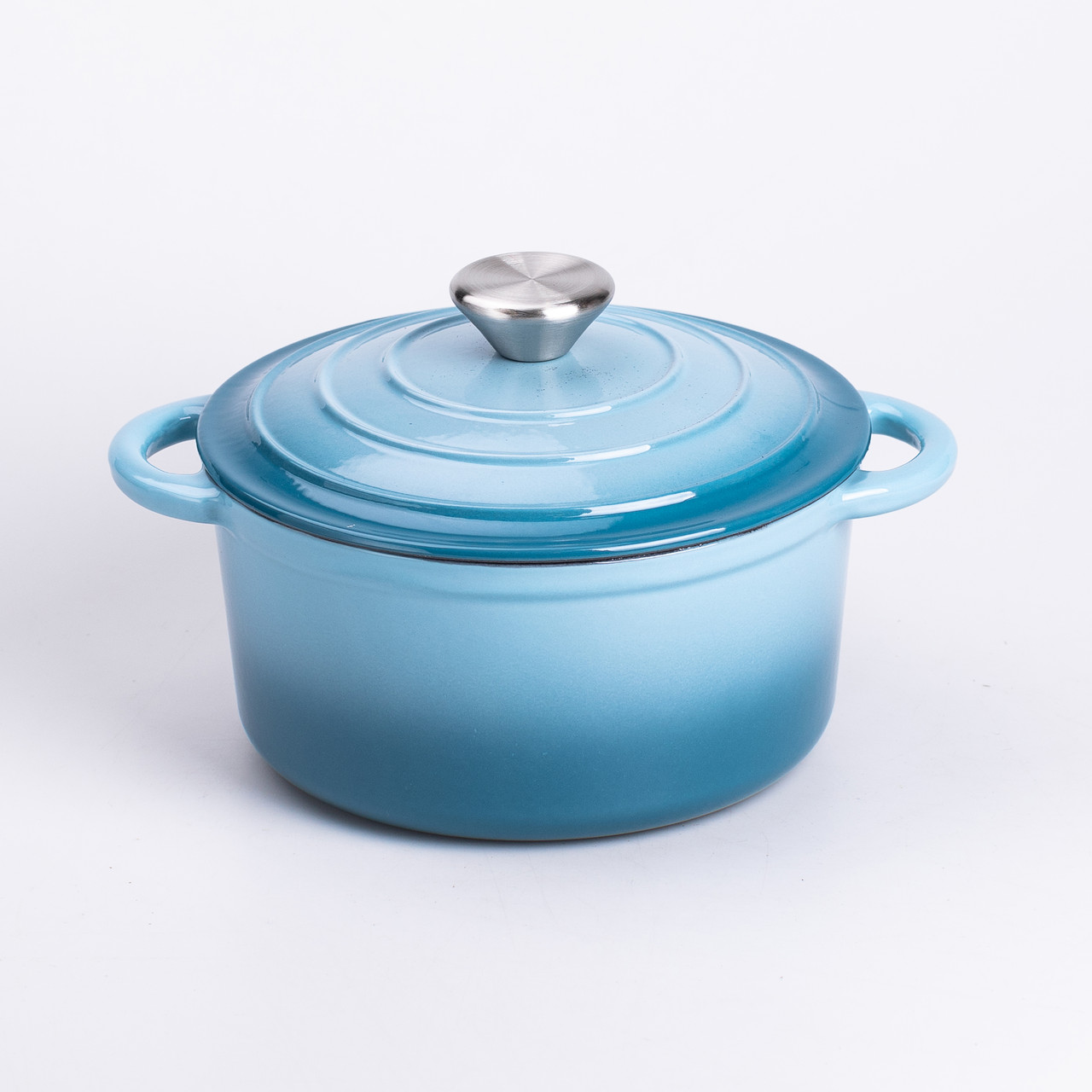 Набір чавунного посуду для приготування 3 каструлі та сковорода з емальованим покриттям Блакитний