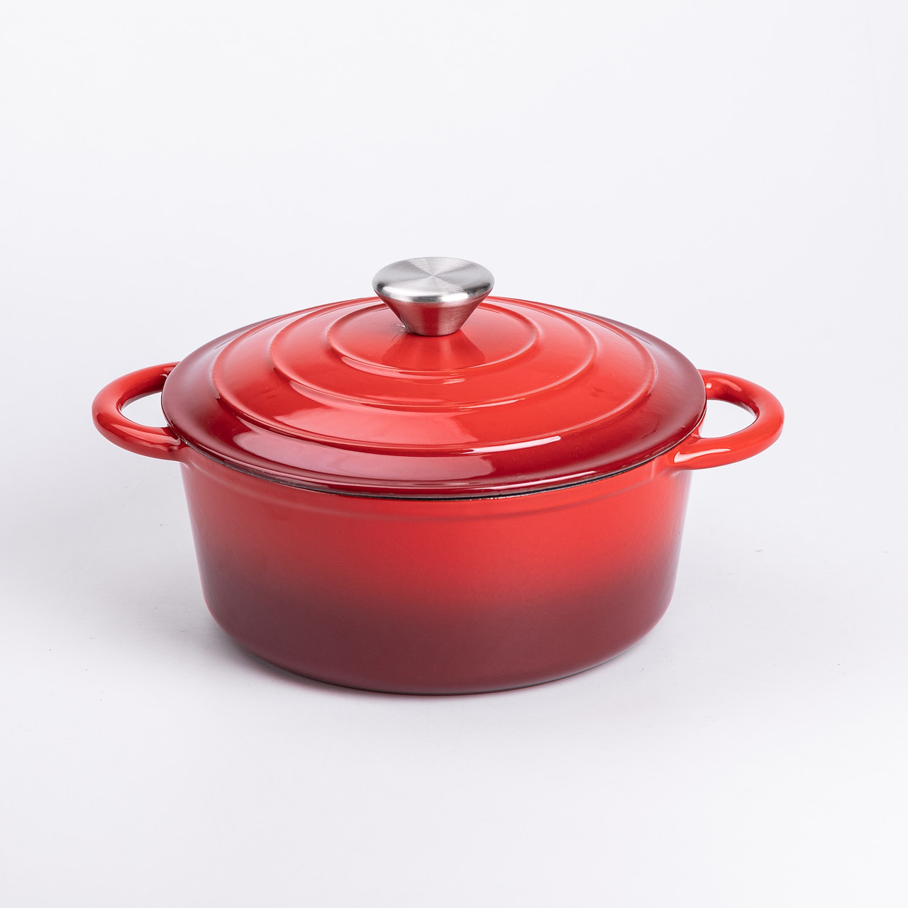Набір чавунного посуду для приготування 3 каструлі та сковорода з емальованим покриттям Червоний