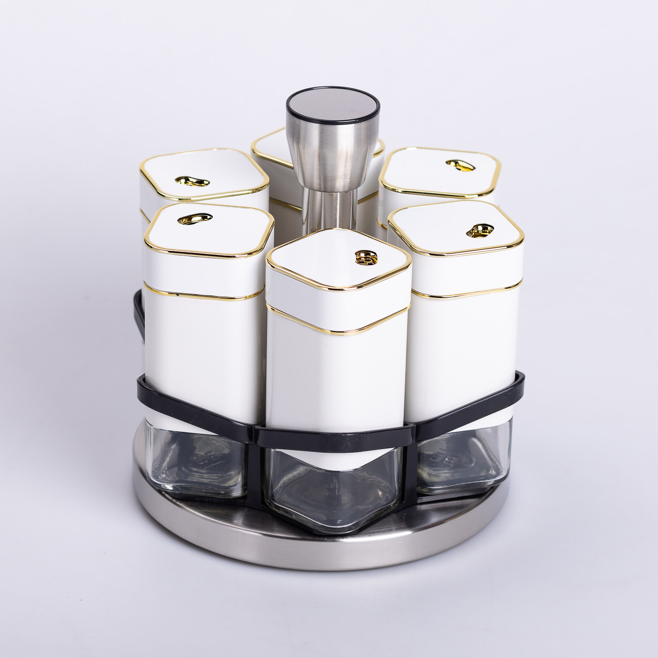 Набір для спецій 6 ємностей карусель для приправ на підставці Білий
