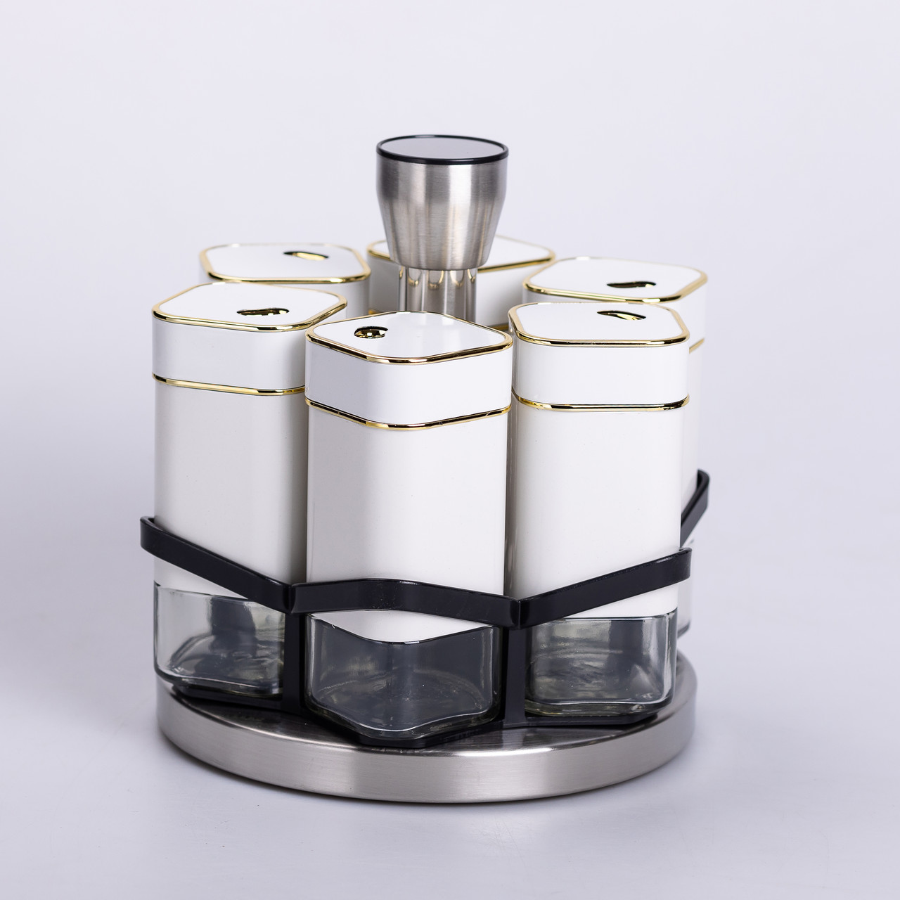 Набір для спецій 6 ємностей карусель для приправ на підставці Білий