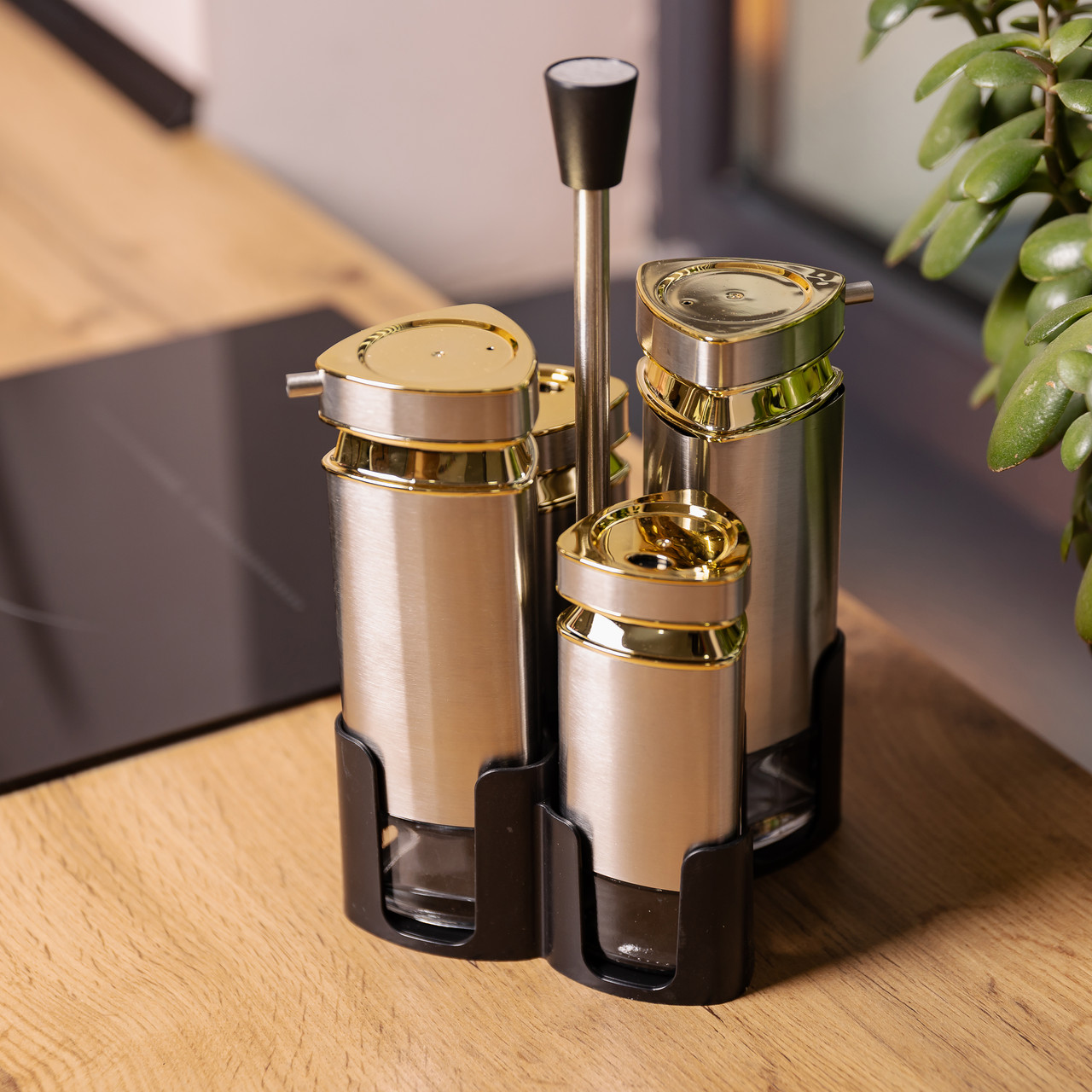 Набір для спецій на підставці 4 ємності 10х10х17 см ємності для приправ