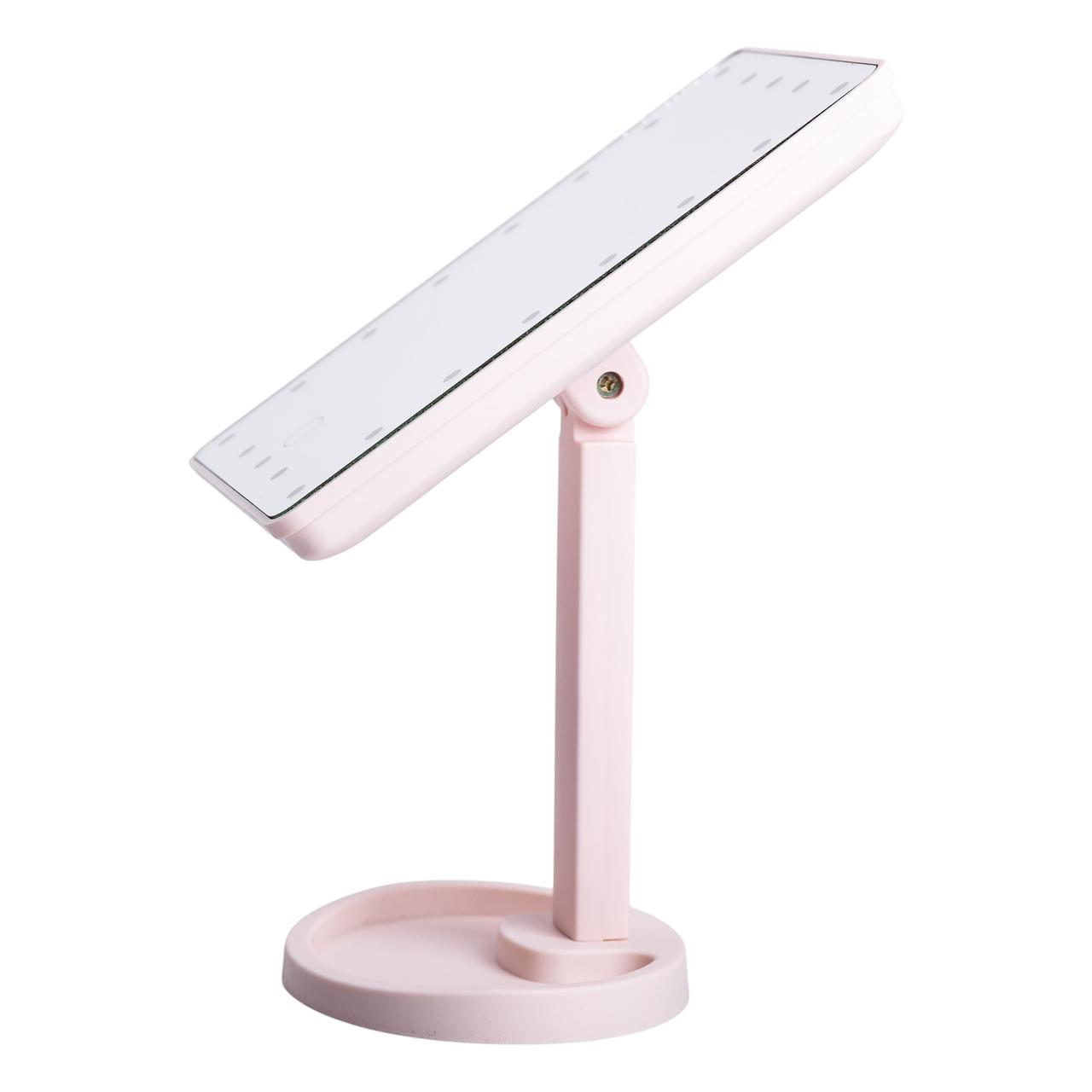 Настільне дзеркало з підсвічуванням 22 LED для макіяжу 21х16 см прямокутне на ніжці USB Рожеве