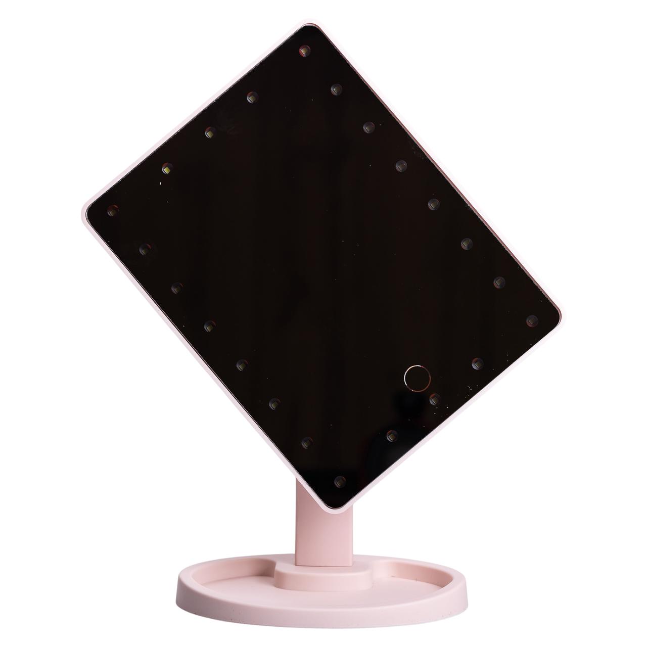 Настільне дзеркало з підсвічуванням 22 LED для макіяжу 21х16 см прямокутне на ніжці USB Рожеве