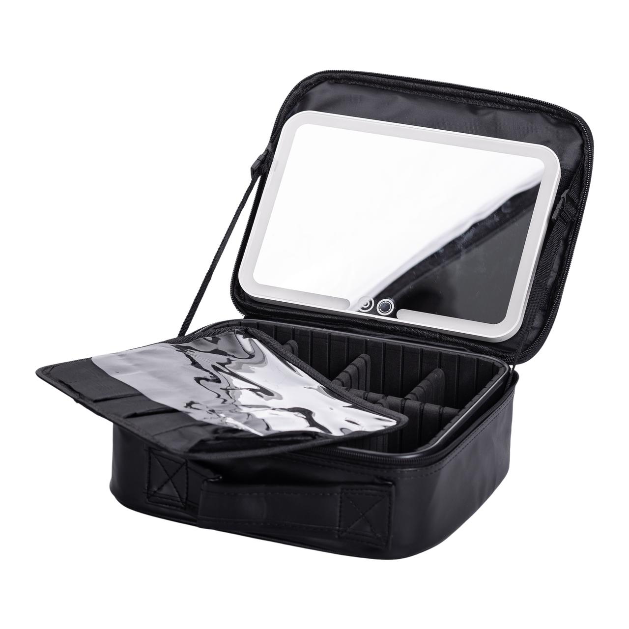 Органайзер косметичка з еко шкіри з дзеркалом та підсвічуванням 26×22×9 см