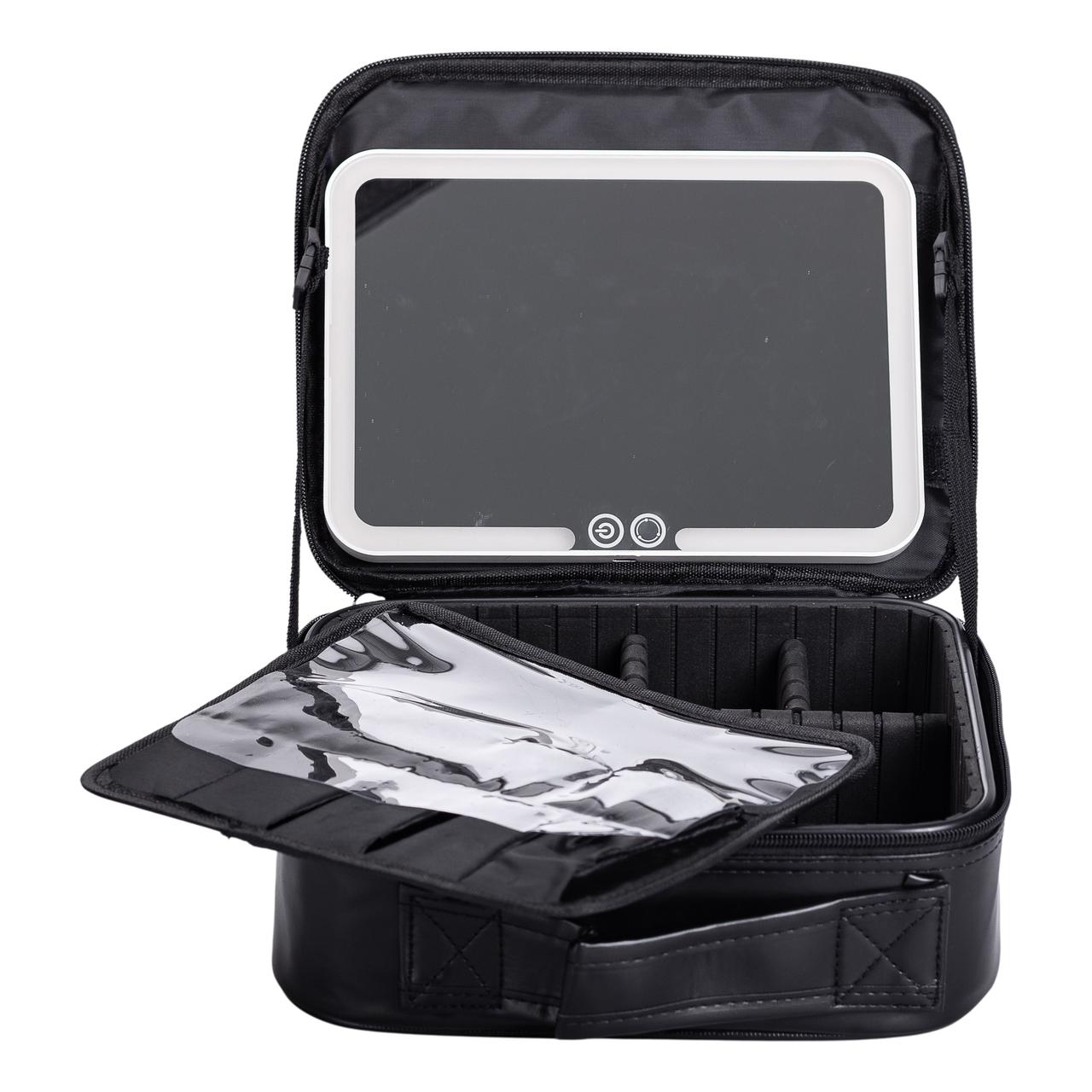 Органайзер косметичка з еко шкіри з дзеркалом та підсвічуванням 26×22×9 см