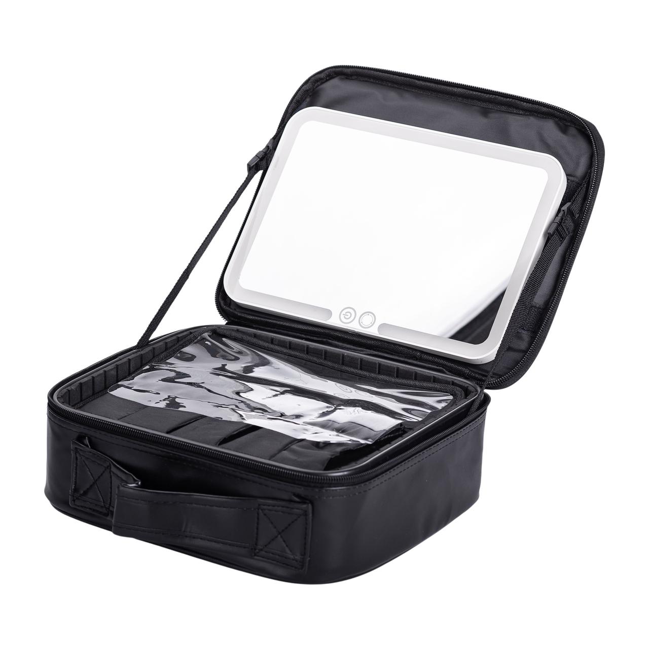 Органайзер косметичка з еко шкіри з дзеркалом та підсвічуванням 26×22×9 см