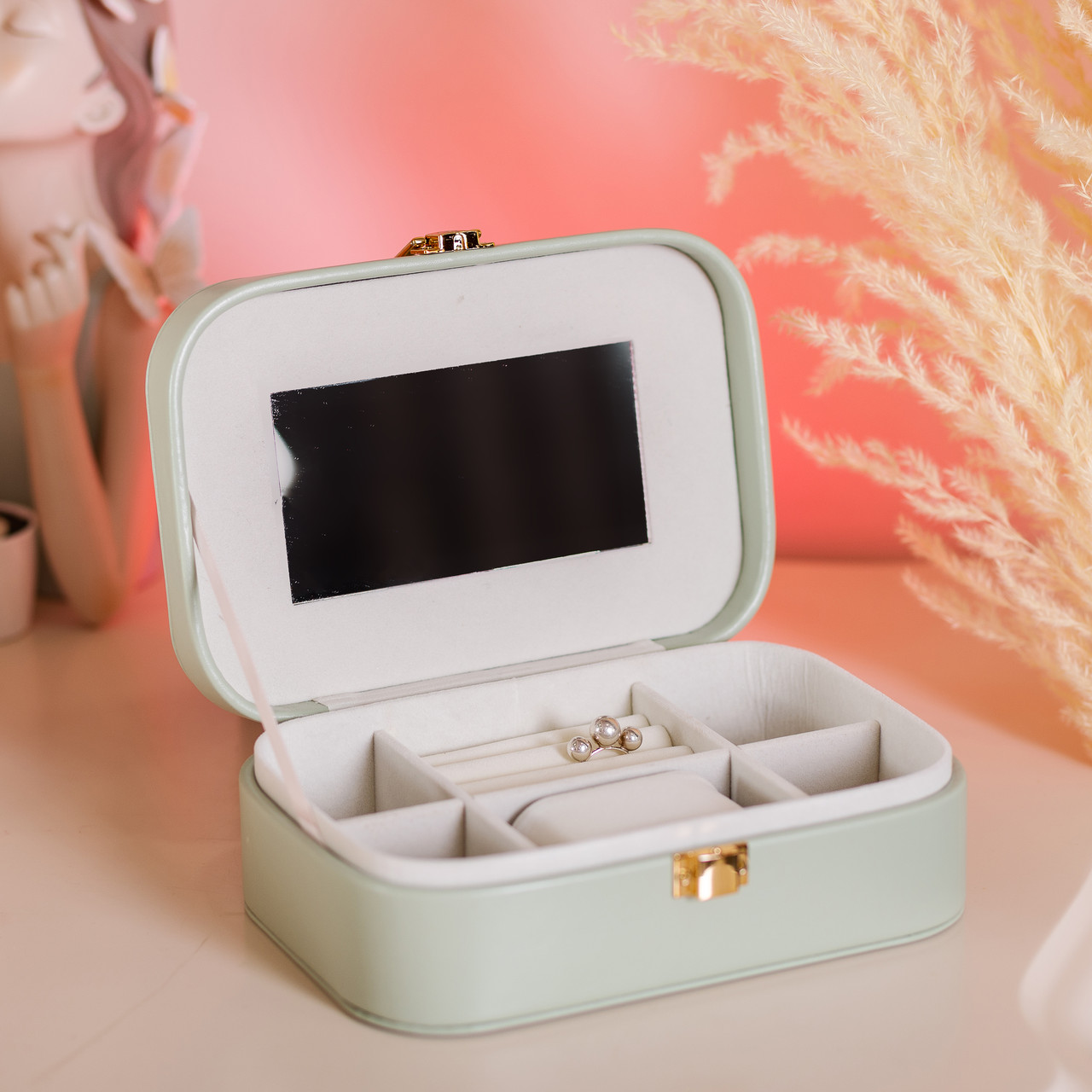 Скринька для прикрас з еко шкіри 15×10×5 см із дзеркалом органайзер для ювелірних виробів