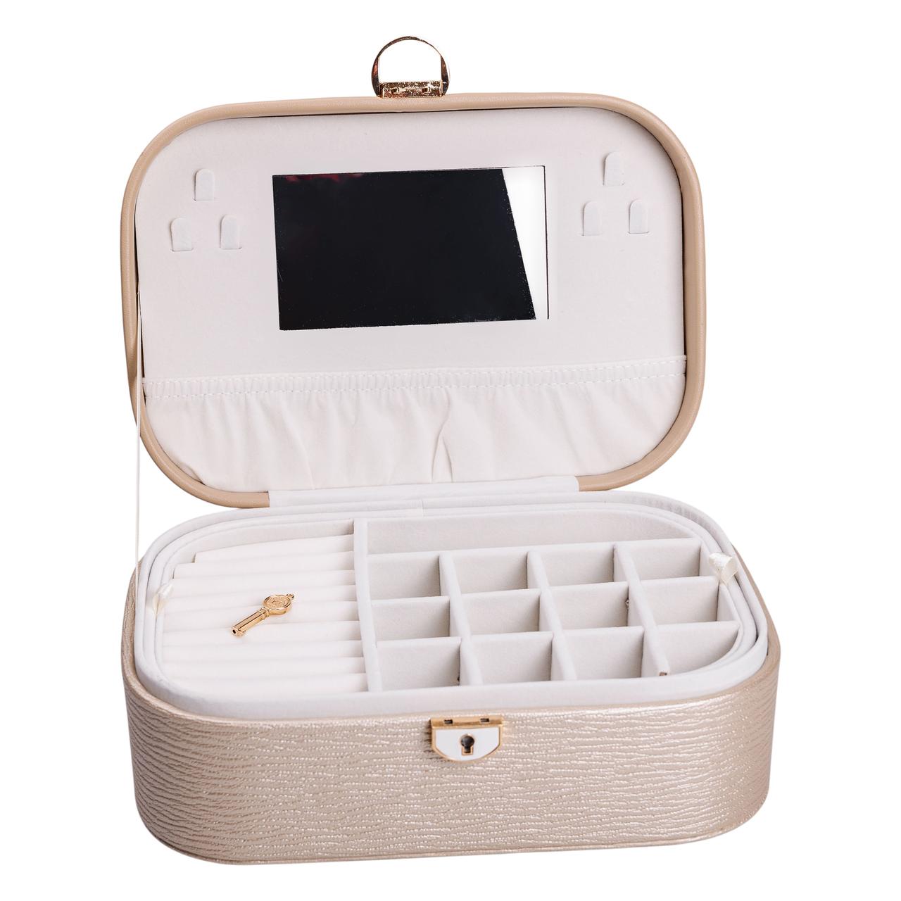 Скринька для прикрас з еко шкіри 2 яруси із замком органайзер для ювелірних виробів