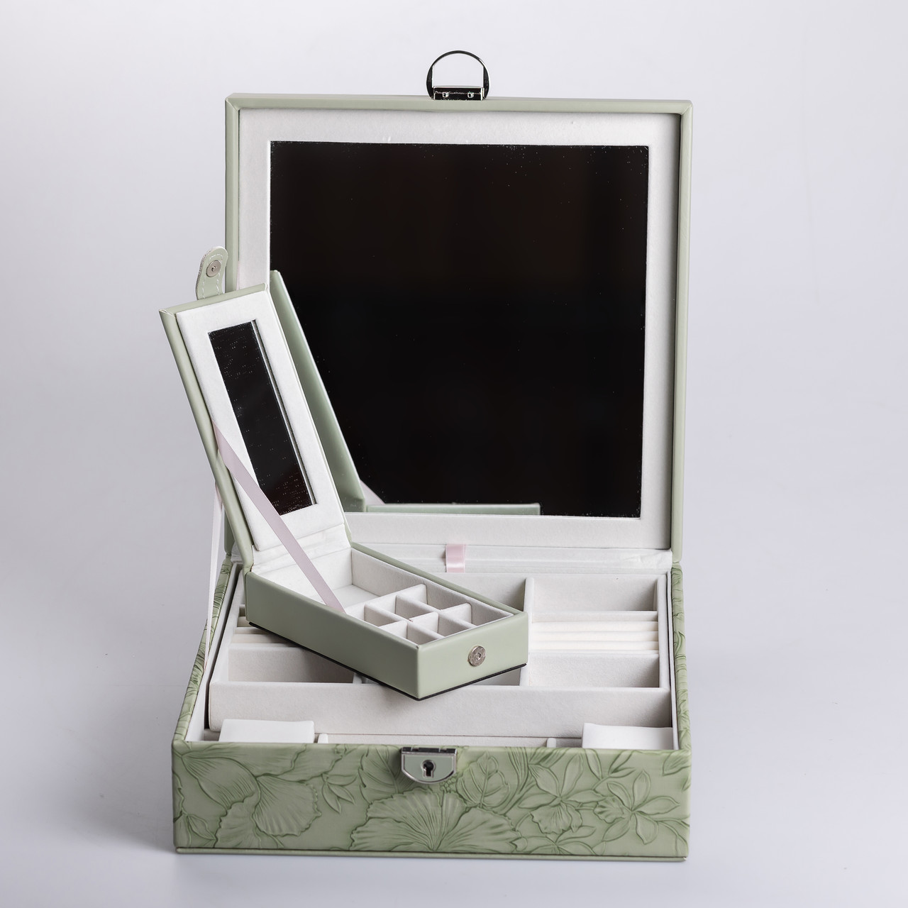 Скринька для прикрас з еко шкіри 2 яруси із замком органайзер для ювелірних виробів