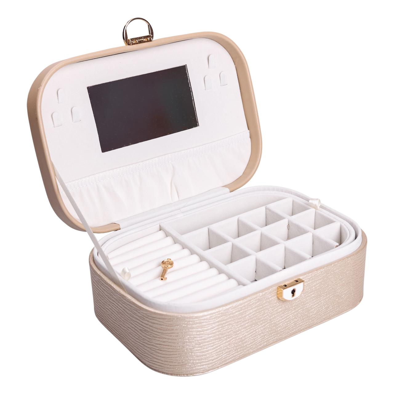 Скринька для прикрас з еко шкіри 2 яруси із замком органайзер для ювелірних виробів