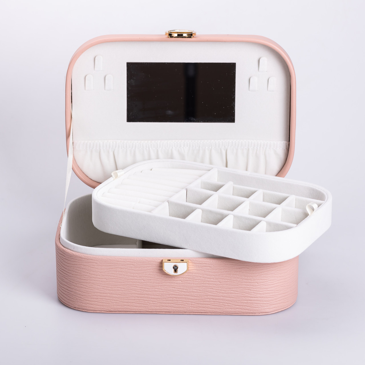 Скринька для прикрас з еко шкіри 2 яруси із замком органайзер для ювелірних виробів