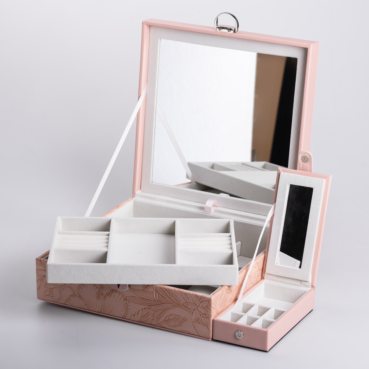 Скринька для прикрас з еко шкіри 2 яруси із замком органайзер для ювелірних виробів