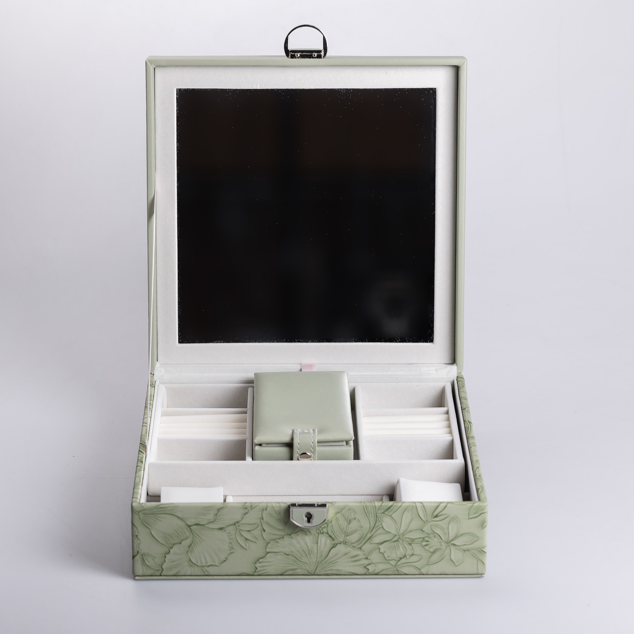 Скринька для прикрас з еко шкіри 2 яруси із замком органайзер для ювелірних виробів