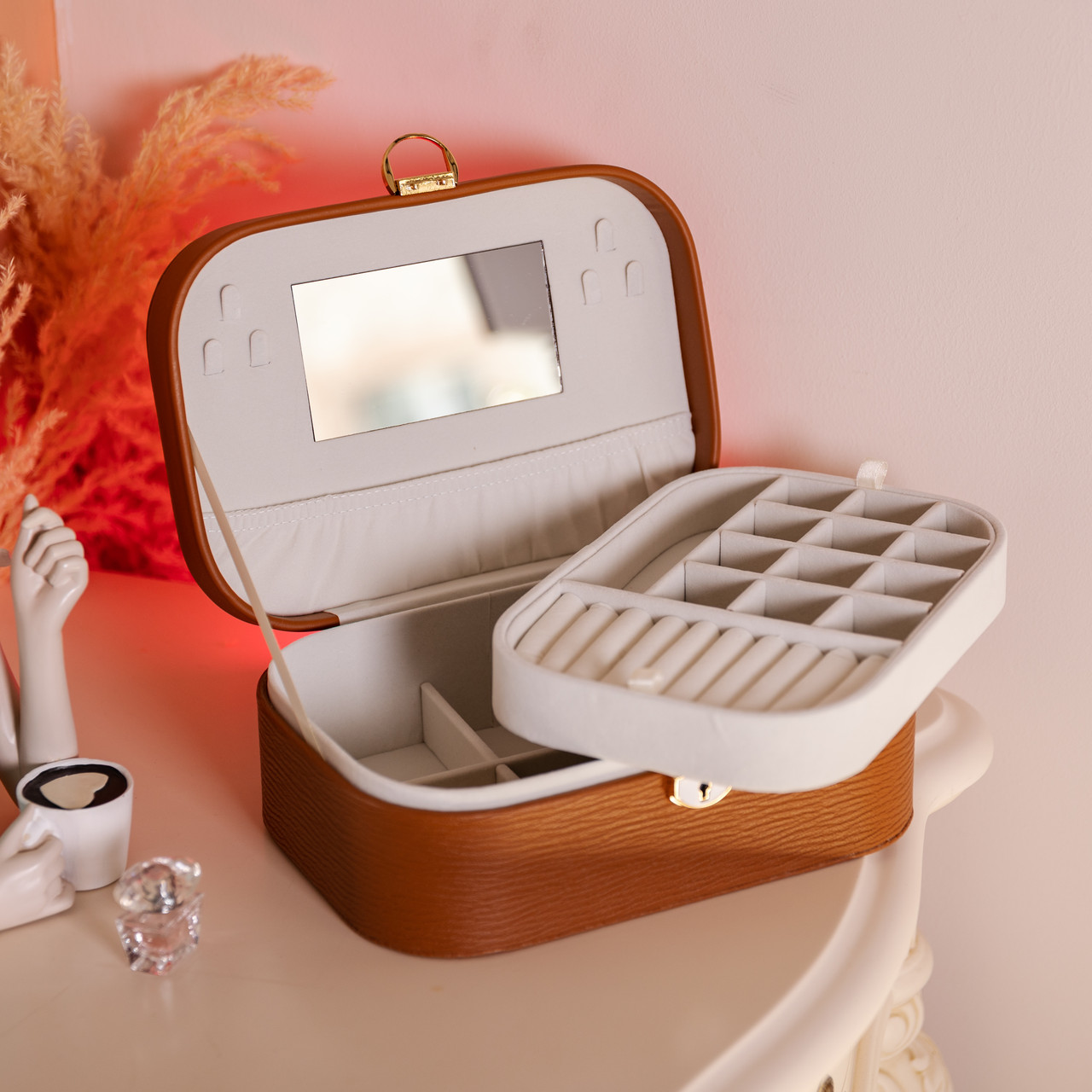 Скринька для прикрас з еко шкіри 2 яруси із замком органайзер для ювелірних виробів