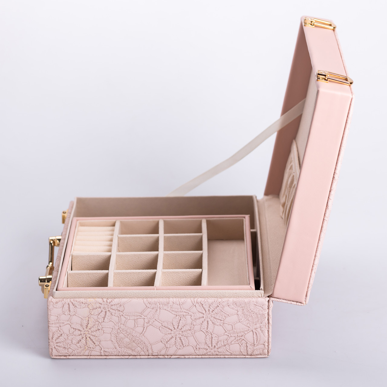 Скринька для прикрас з еко шкіри 2 яруси із дзеркалом органайзер для ювелірних виробів