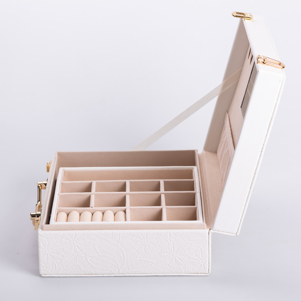 Скринька для прикрас з еко шкіри 2 яруси із дзеркалом органайзер для ювелірних виробів