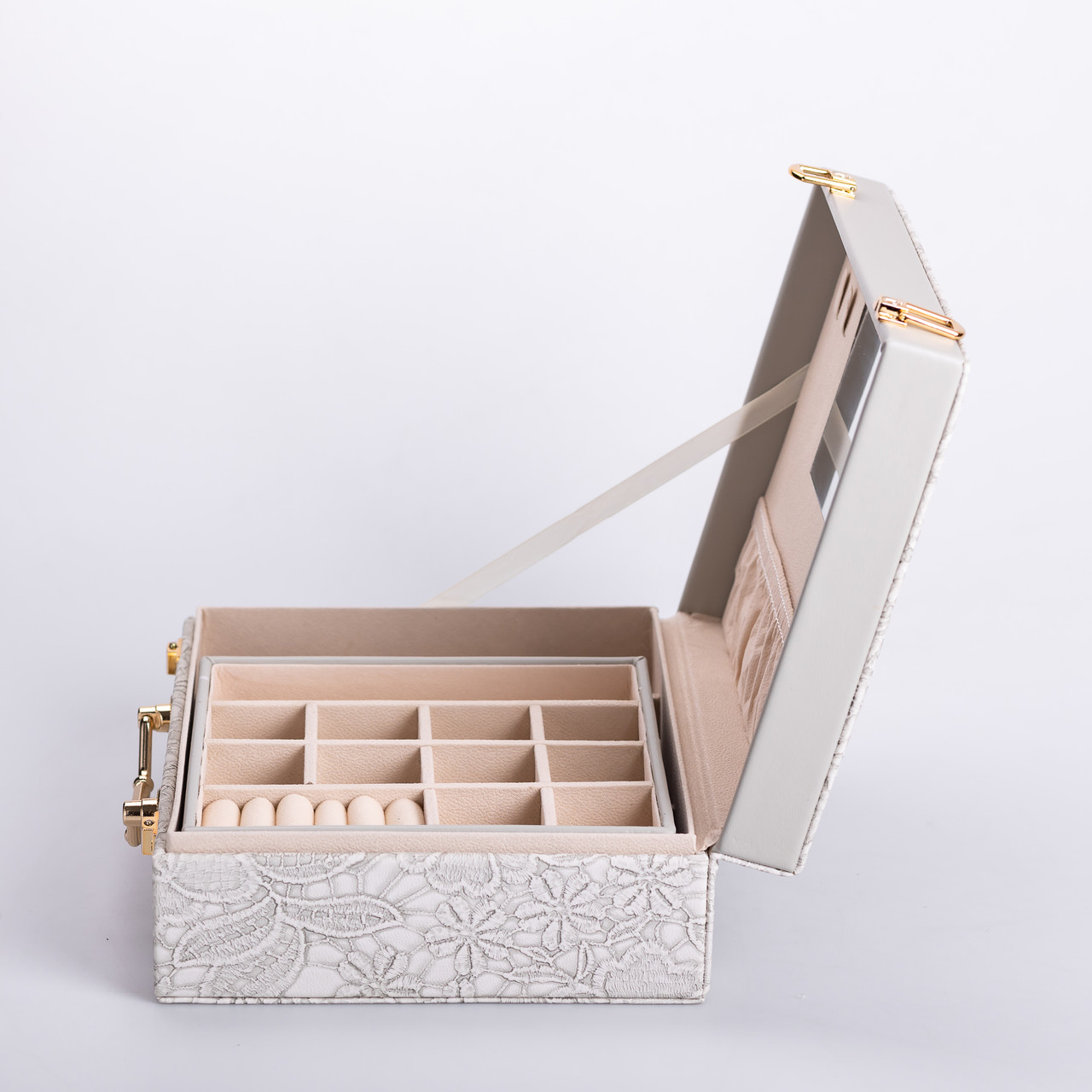 Скринька для прикрас з еко шкіри 2 яруси із дзеркалом органайзер для ювелірних виробів