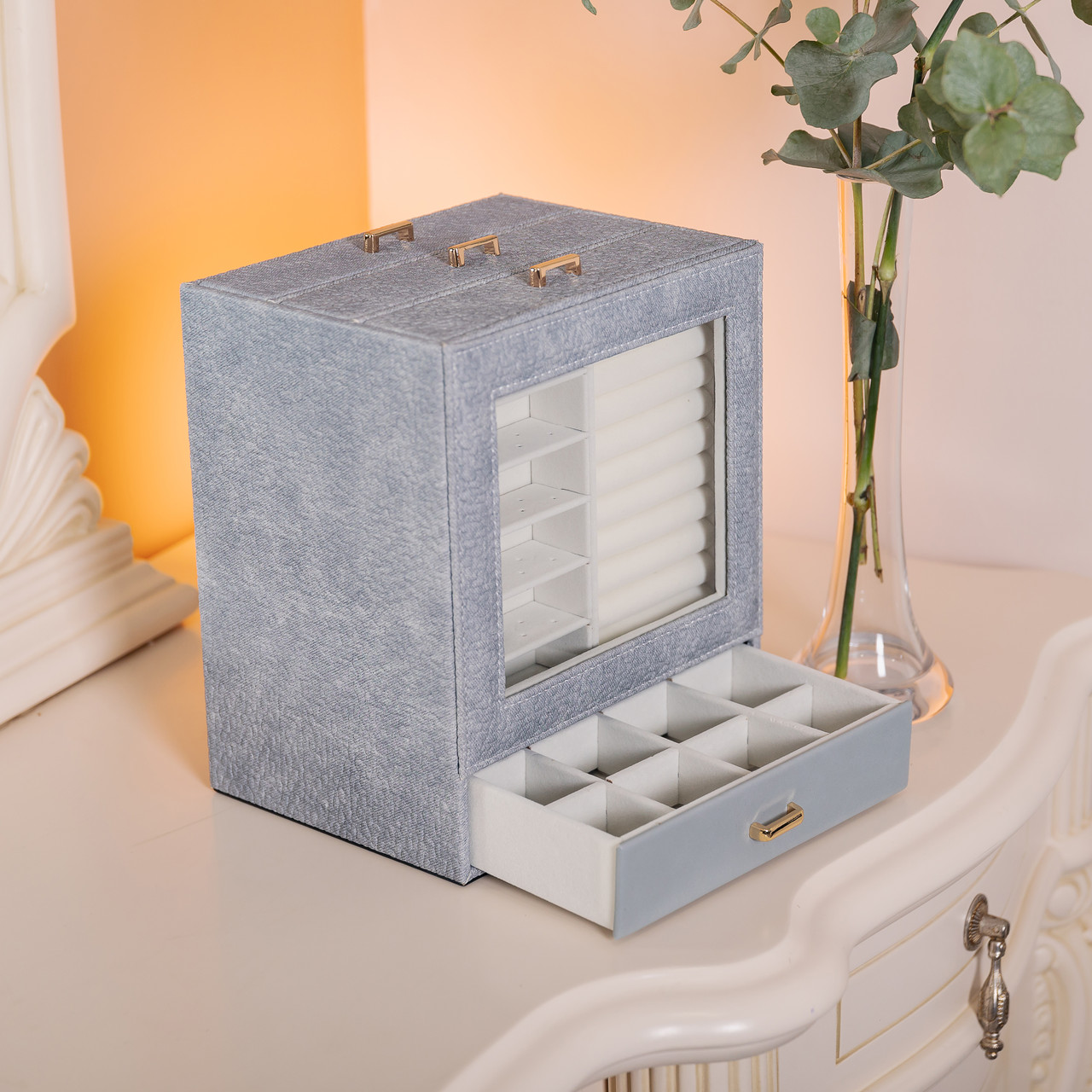 Скринька для прикрас з еко шкіри 3 яруси органайзер для ювелірних виробів