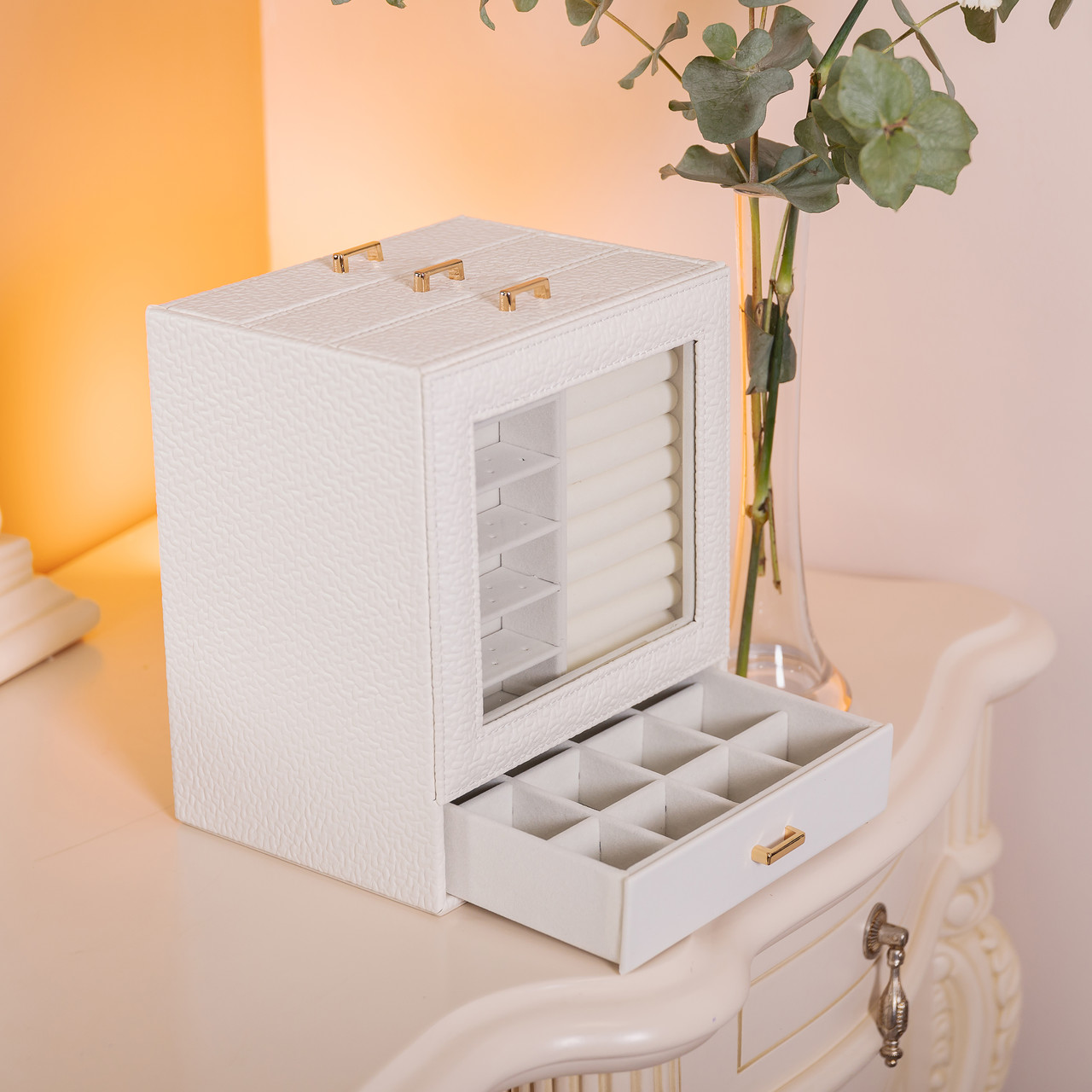 Скринька для прикрас з еко шкіри 3 яруси органайзер для ювелірних виробів