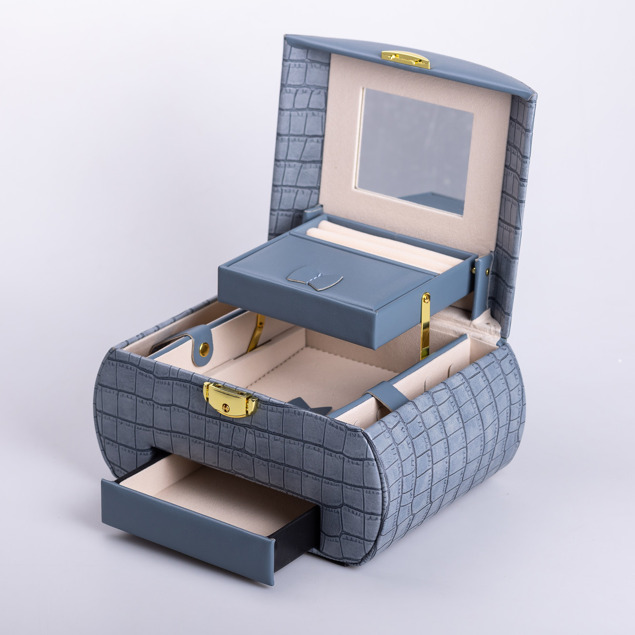 Скринька для прикрас з еко шкіри 3 яруси із замком органайзер для ювелірних виробів