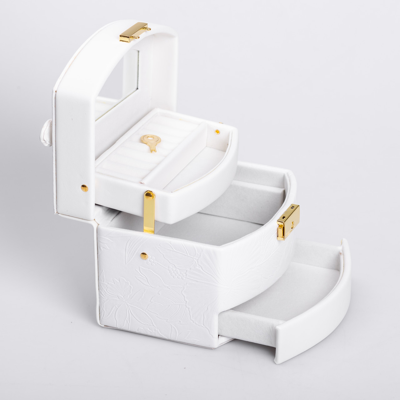 Скринька для прикрас з еко шкіри 3 яруси із замком органайзер для ювелірних виробів