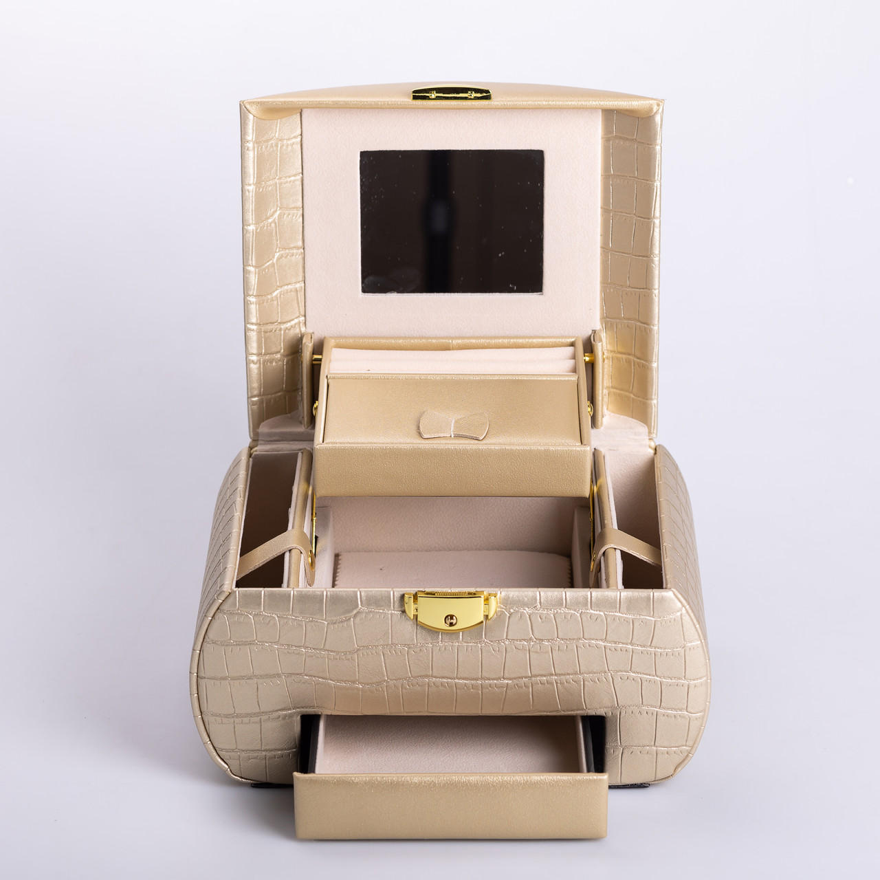 Скринька для прикрас з еко шкіри 3 яруси із замком органайзер для ювелірних виробів