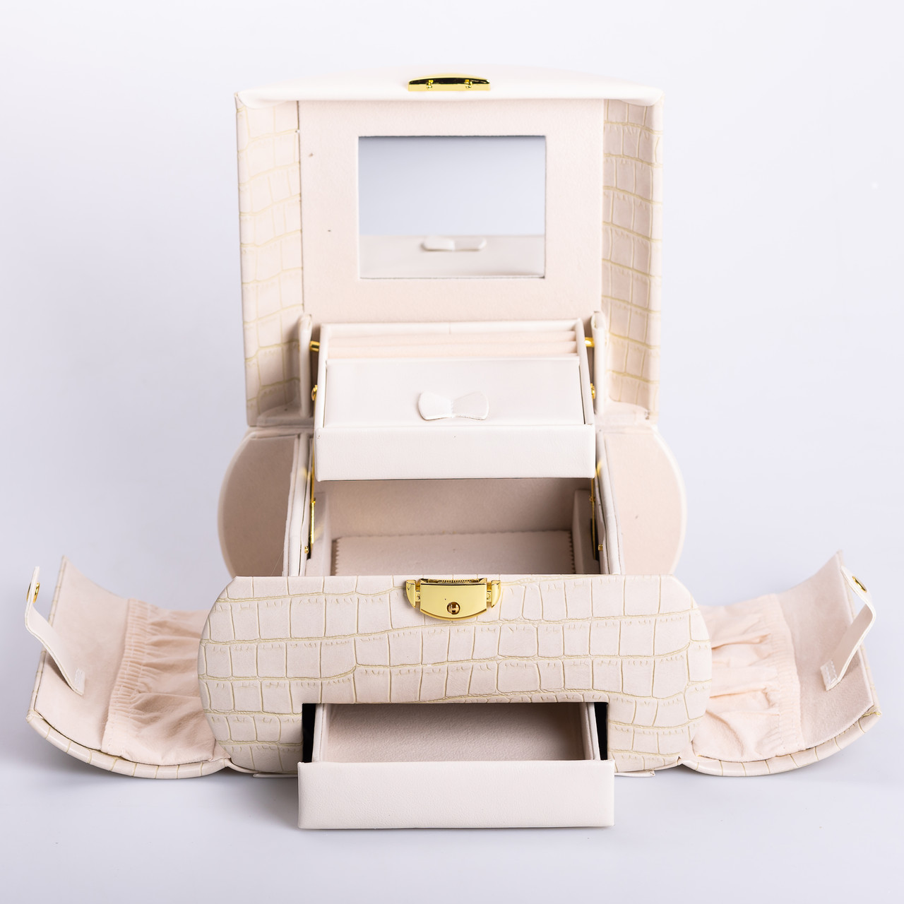 Скринька для прикрас з еко шкіри 3 яруси із замком органайзер для ювелірних виробів