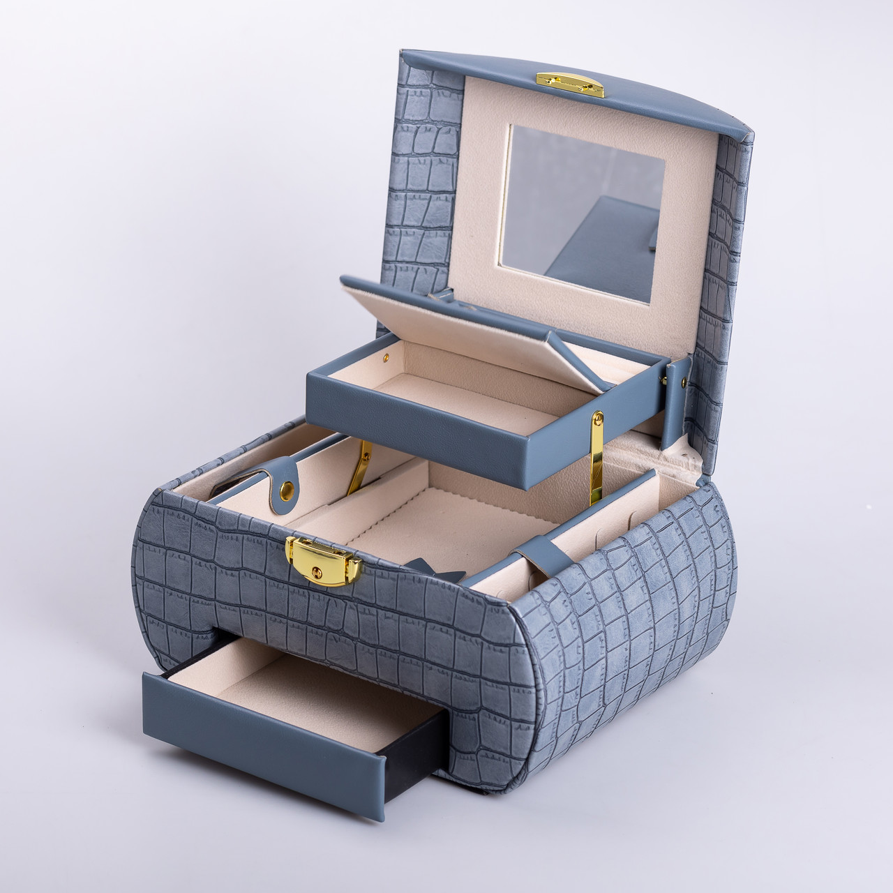 Скринька для прикрас з еко шкіри 3 яруси із замком органайзер для ювелірних виробів