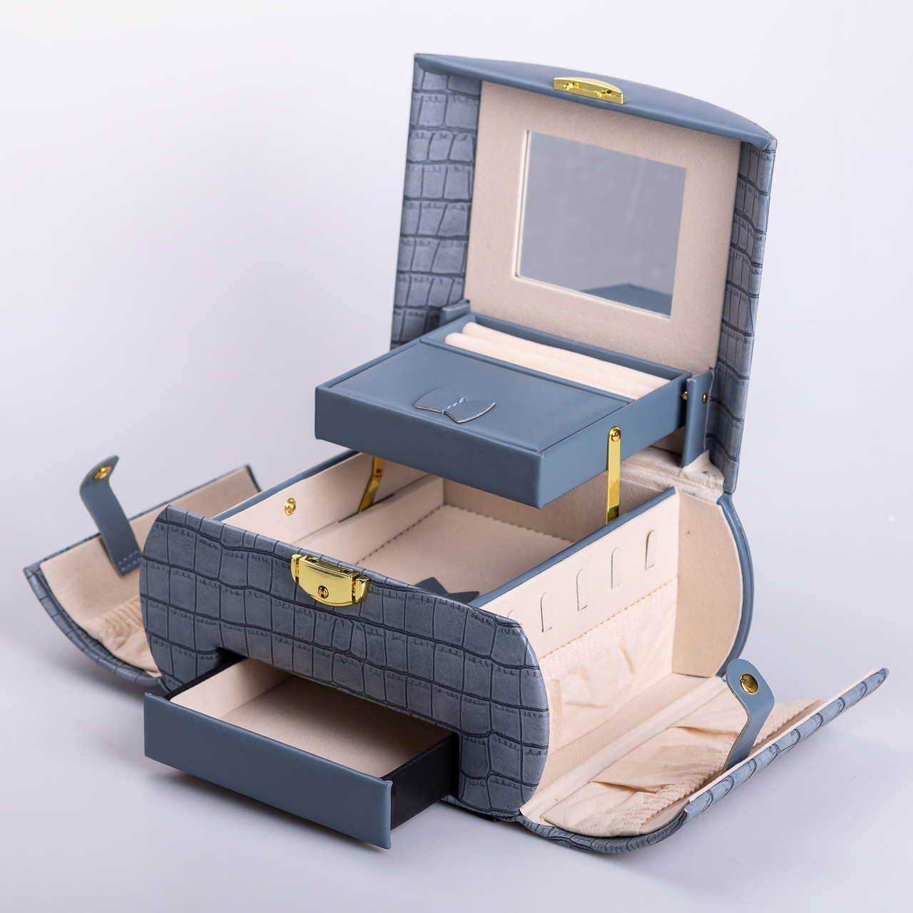 Скринька для прикрас з еко шкіри 3 яруси із замком органайзер для ювелірних виробів