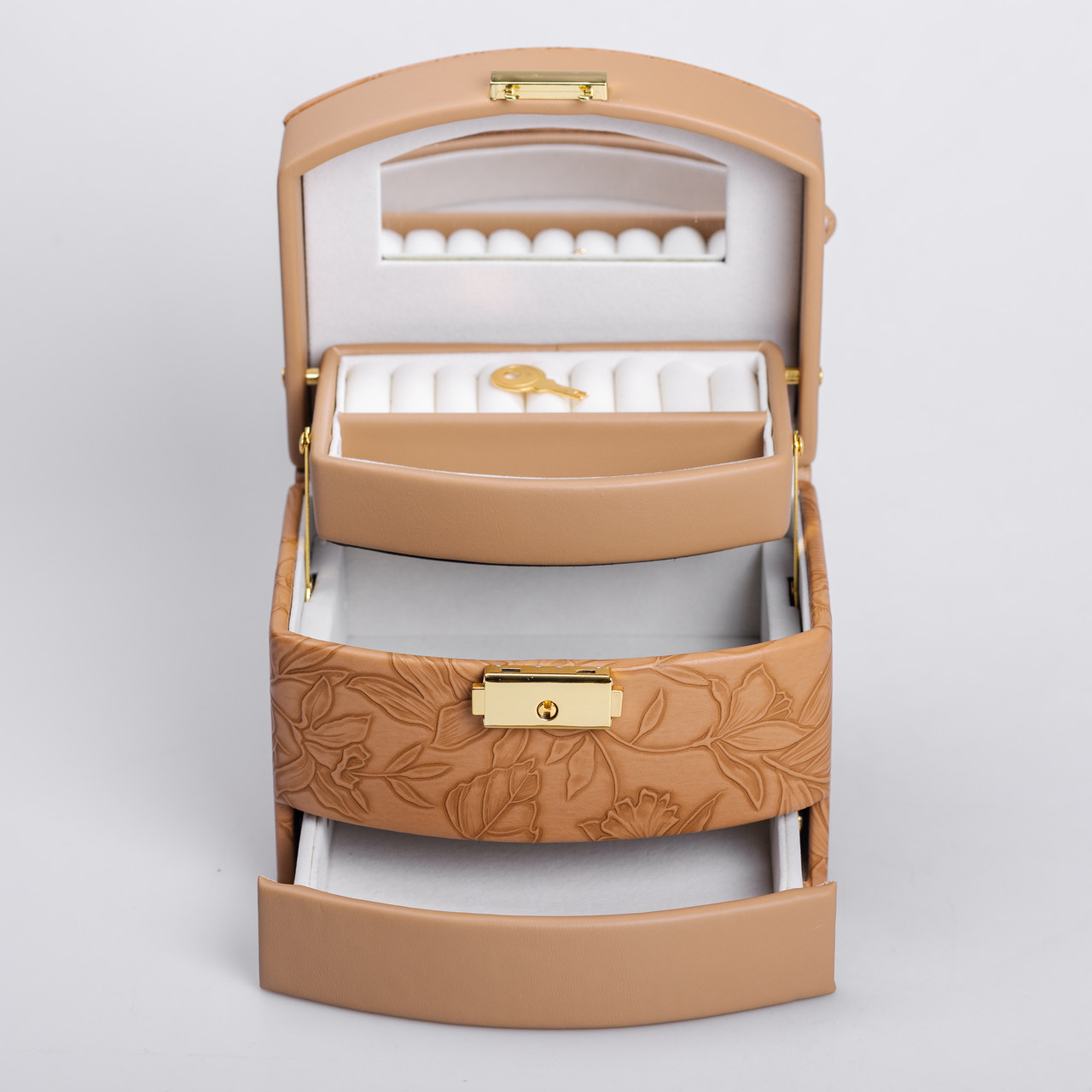 Скринька для прикрас з еко шкіри 3 яруси із замком органайзер для ювелірних виробів